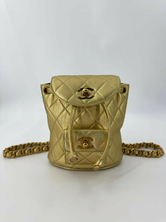 Chanel Vintage 91-94 Lambskin Leather Gold Quilted CC Hardware Mini Duma Backpack