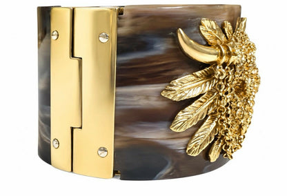 Vintage Roberto Cavalli Brown Western BullHead Chain Bracelet Cuff
