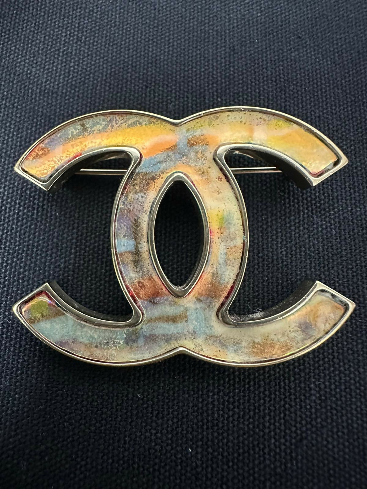 Chanel 2014 Metal Iridescent CC Brooch