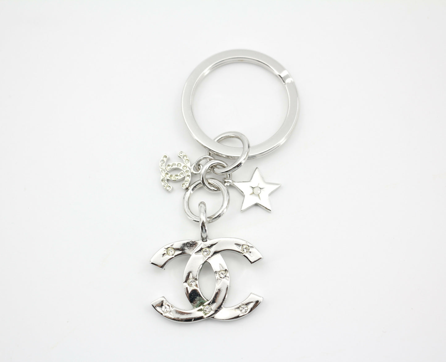Chanel Vintage 06C Rhinestone & Metal Silver Large CC Star Bag Charm