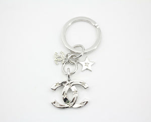 Chanel Vintage 06C Rhinestone & Metal Silver Large CC Star Bag Charm