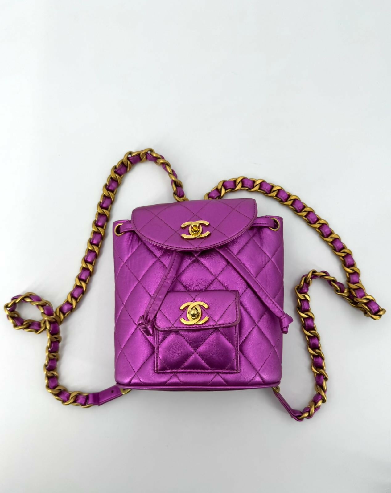Chanel Vintage 94-96 Lambskin Leather Pink Quilted CC Hardware Mini Duma Backpack