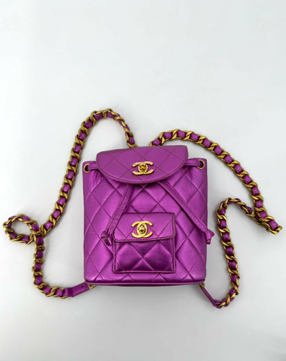 Chanel Vintage 94-96 Lambskin Leather Pink Quilted CC Hardware Mini Duma Backpack