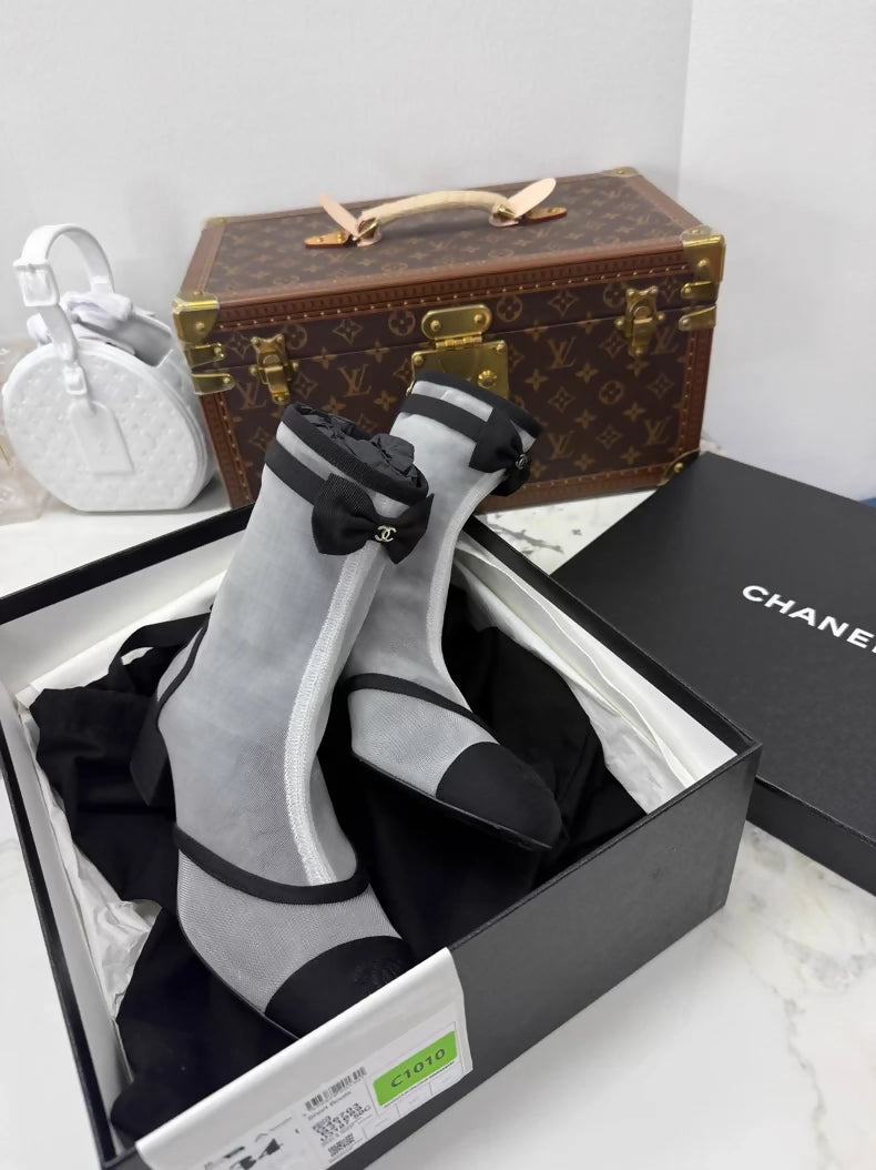 Chanel 25B mesh bow ankle boots