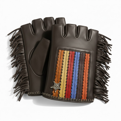 Rare Chanel 14A Paris Dallas Dark Brown Multicolor Gloves Size 8