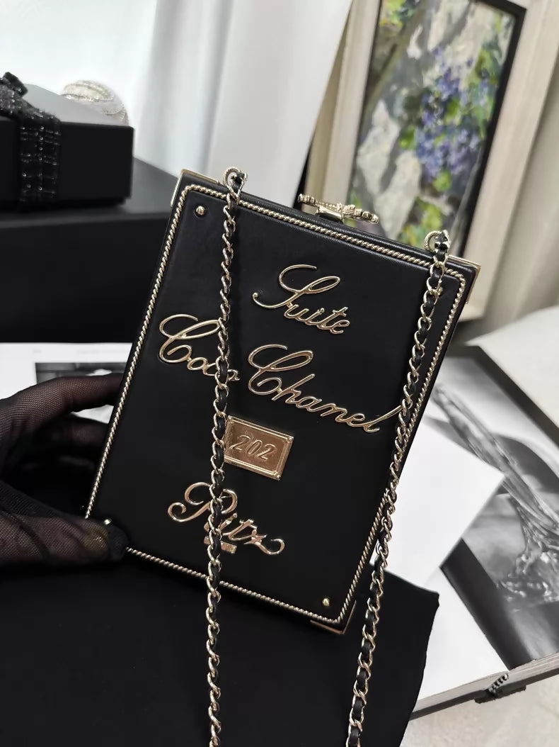 Chanel 17A  Black and Gold Lambskin Ritz-Carlton Box Bag with gold Chain