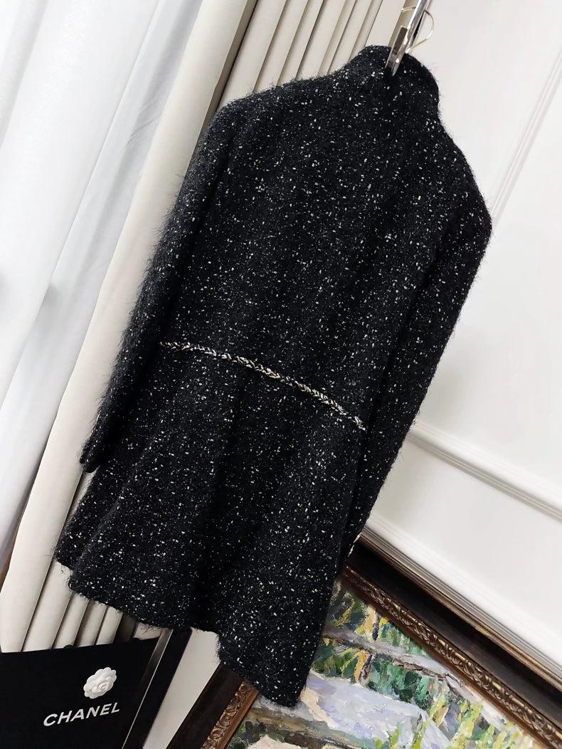 Chanel 22A black tweed midi coat