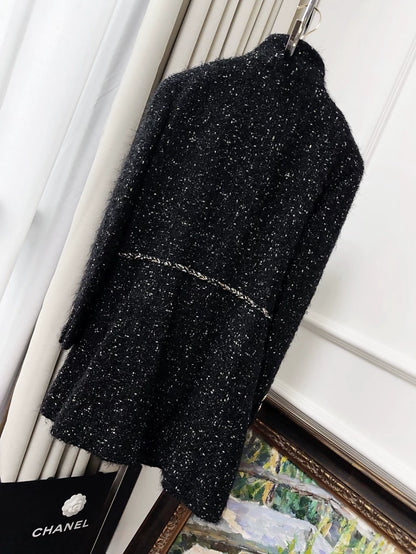 Chanel 22A black tweed midi coat