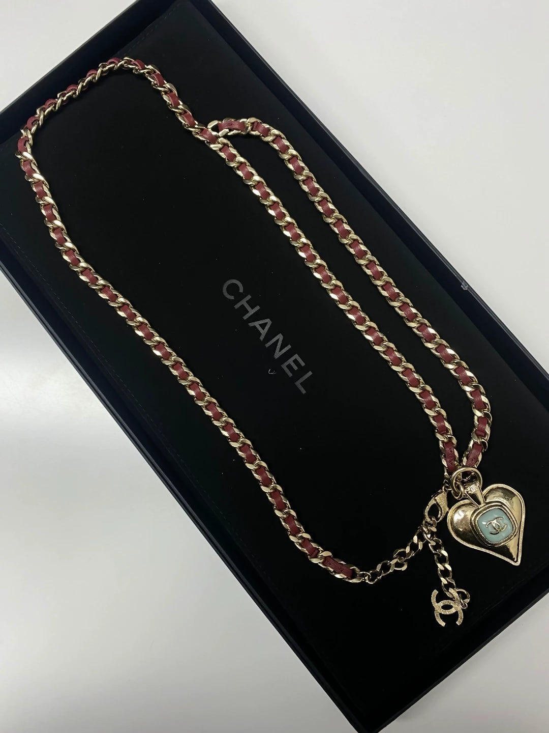 Chanel 21P  heart leather chain waist belt necklace