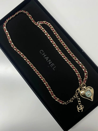 Chanel 21P  heart leather chain waist belt necklace