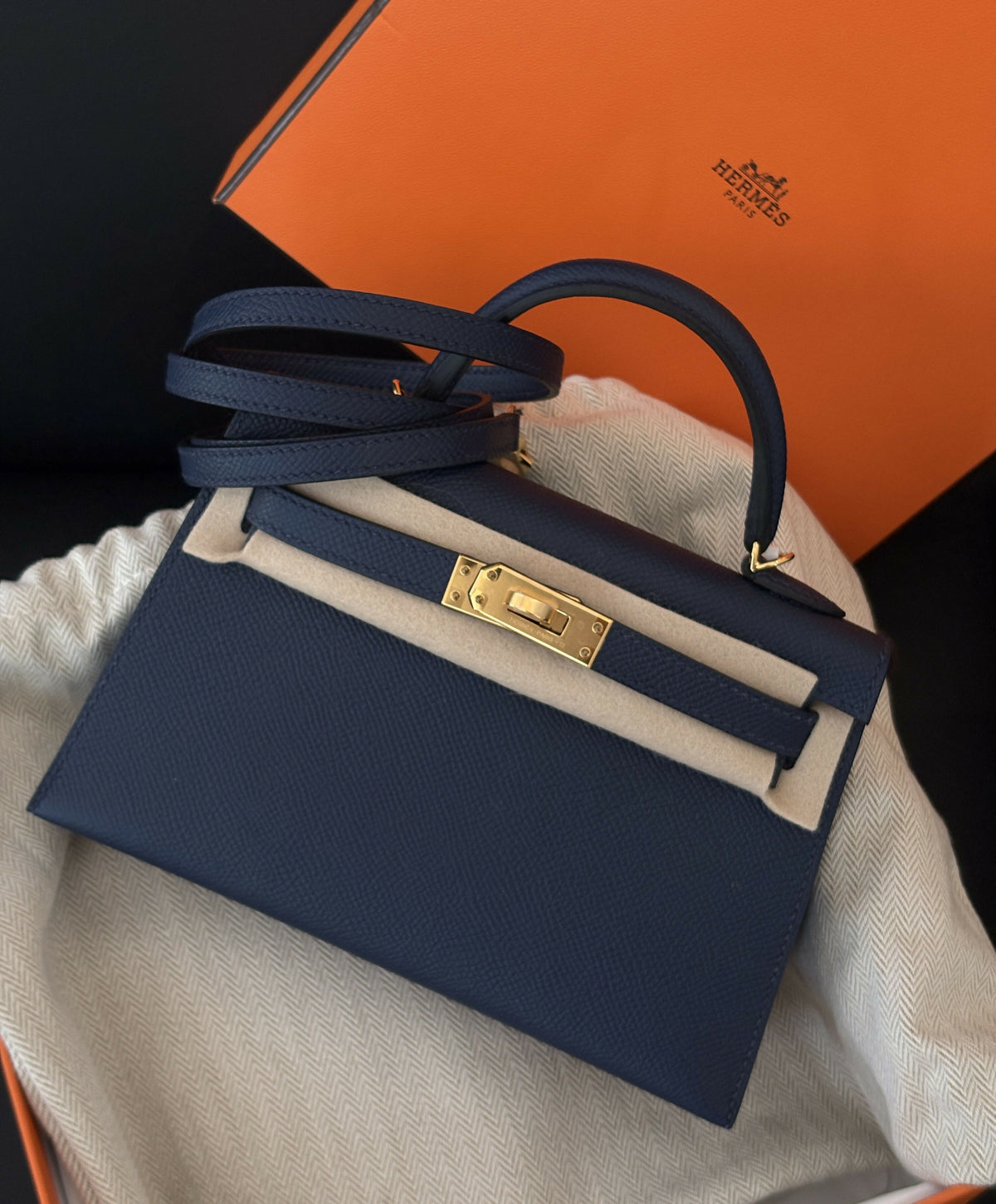 Hermès Mini Kelly Bleu Navy (7U) Epsom Leather with Gold Hardware