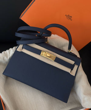 Hermès Mini Kelly Bleu Navy (7U) Epsom Leather with Gold Hardware
