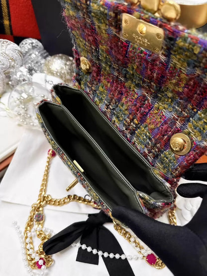 Chanel 22k colorful check tweed square crossbody bag