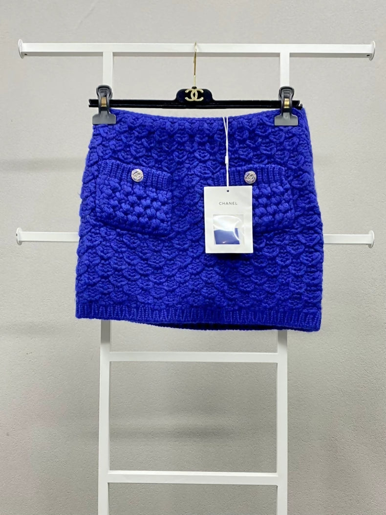 Chanel 22A royal blue wool knit skirt