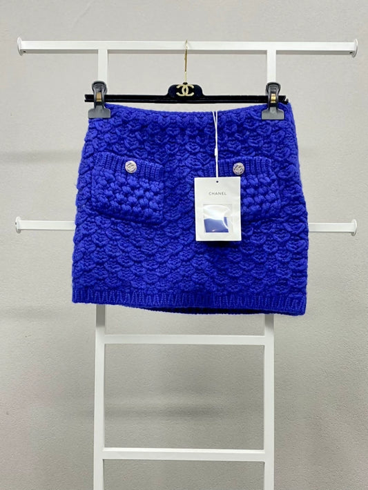 Chanel 22A royal blue wool knit skirt