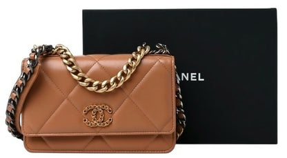 Chanel 19 Caramel Lambskin 21P Wallet On Chain WOC Mixed Metal Hardware