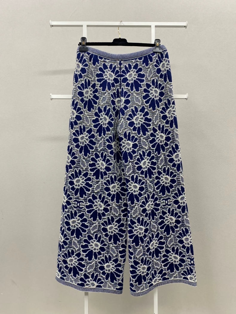 Chanel blue and white wide-leg pants