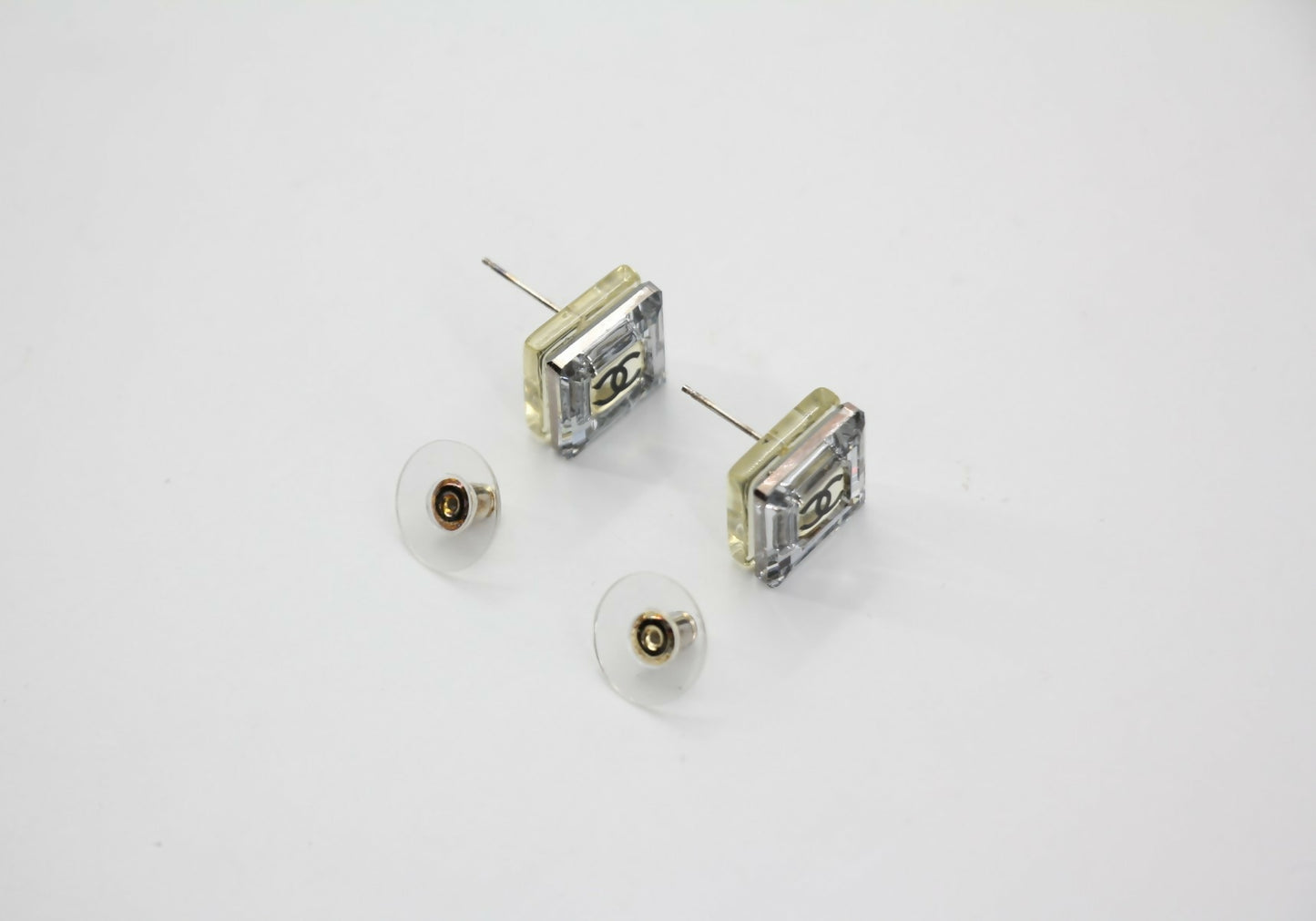 Chanel Vintage 05A Acrylic Mirror Square Semi-Transparent Earrings