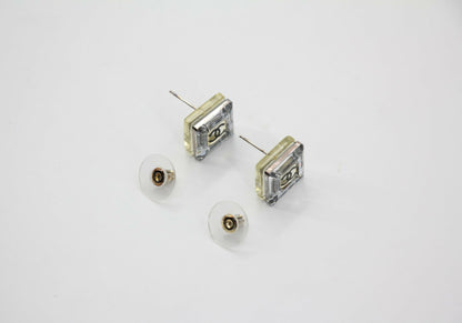 Chanel Vintage 05A Acrylic Mirror Square Semi-Transparent Earrings