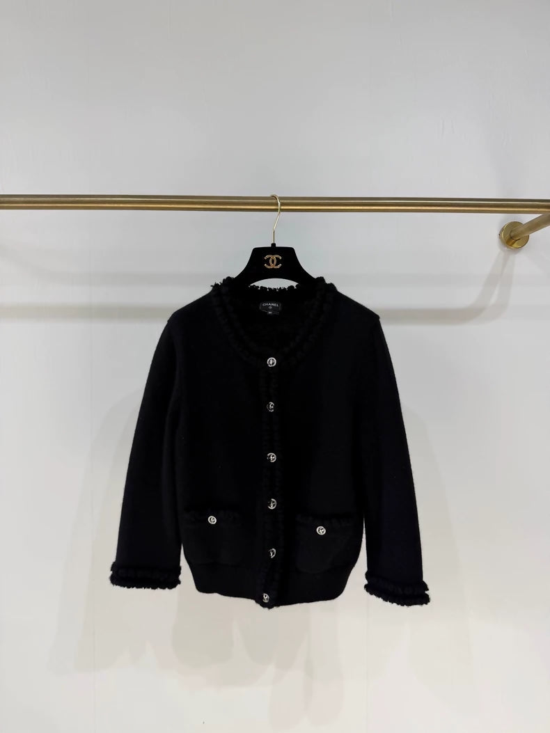 Chanel 25S Black Lace Cashmere Knit Cardigan