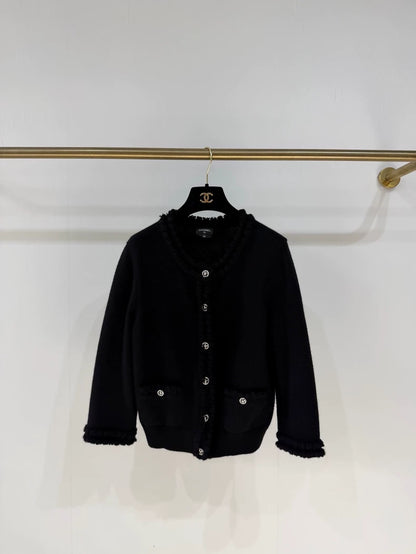 Chanel 25S Black Lace Cashmere Knit Cardigan