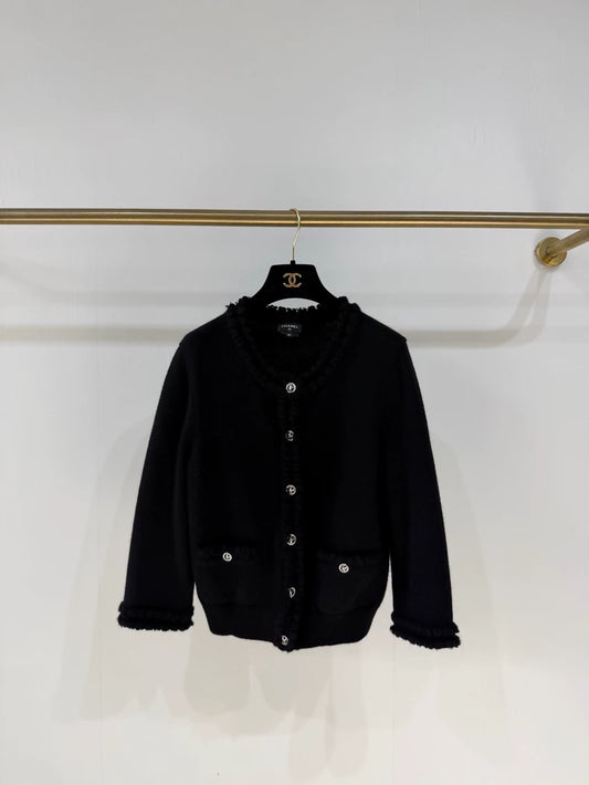 Chanel 25S Black Lace Cashmere Knit Cardigan