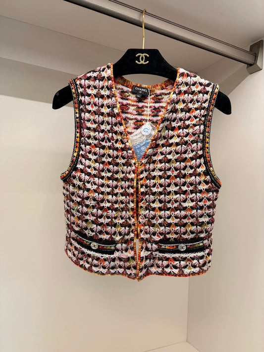 Chanel 23A orange brown colorfull Cashmere Vest