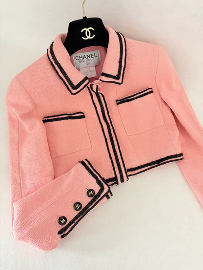 Chanel 95 Barbie Collection Pink and Black Patent Leather Trim Jacket