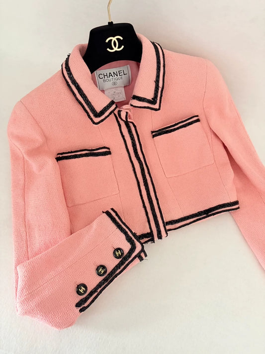 Chanel 95 Barbie Collection Pink and Black Patent Leather Trim Jacket