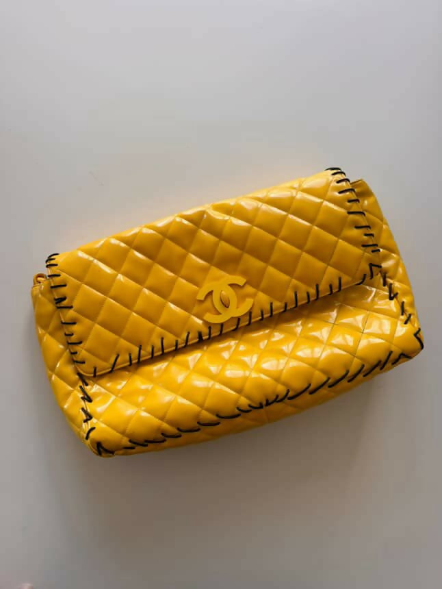 Chanel 1994 Fall/Winter Chanel Yellow Vinyl Maxi Flap Bag