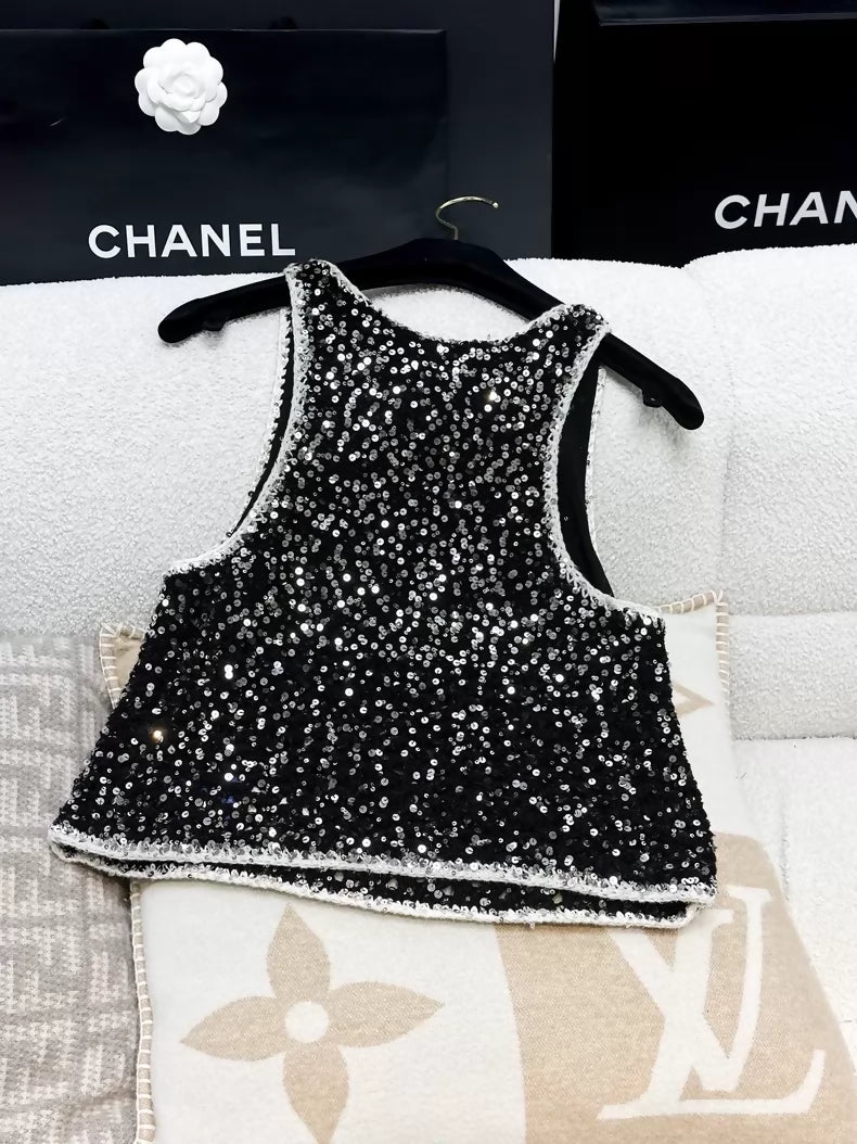 Chanel 23SS black sequined top