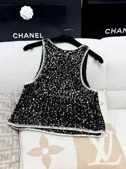 Chanel 23SS black sequined top