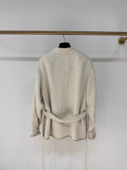 Chanel 24K ecru tweed coat cardigan with belt