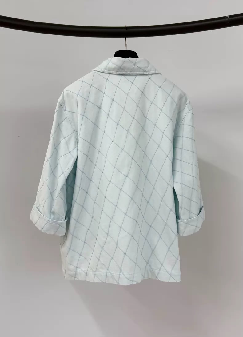 Chanel Coco blue quilted shirt jacket