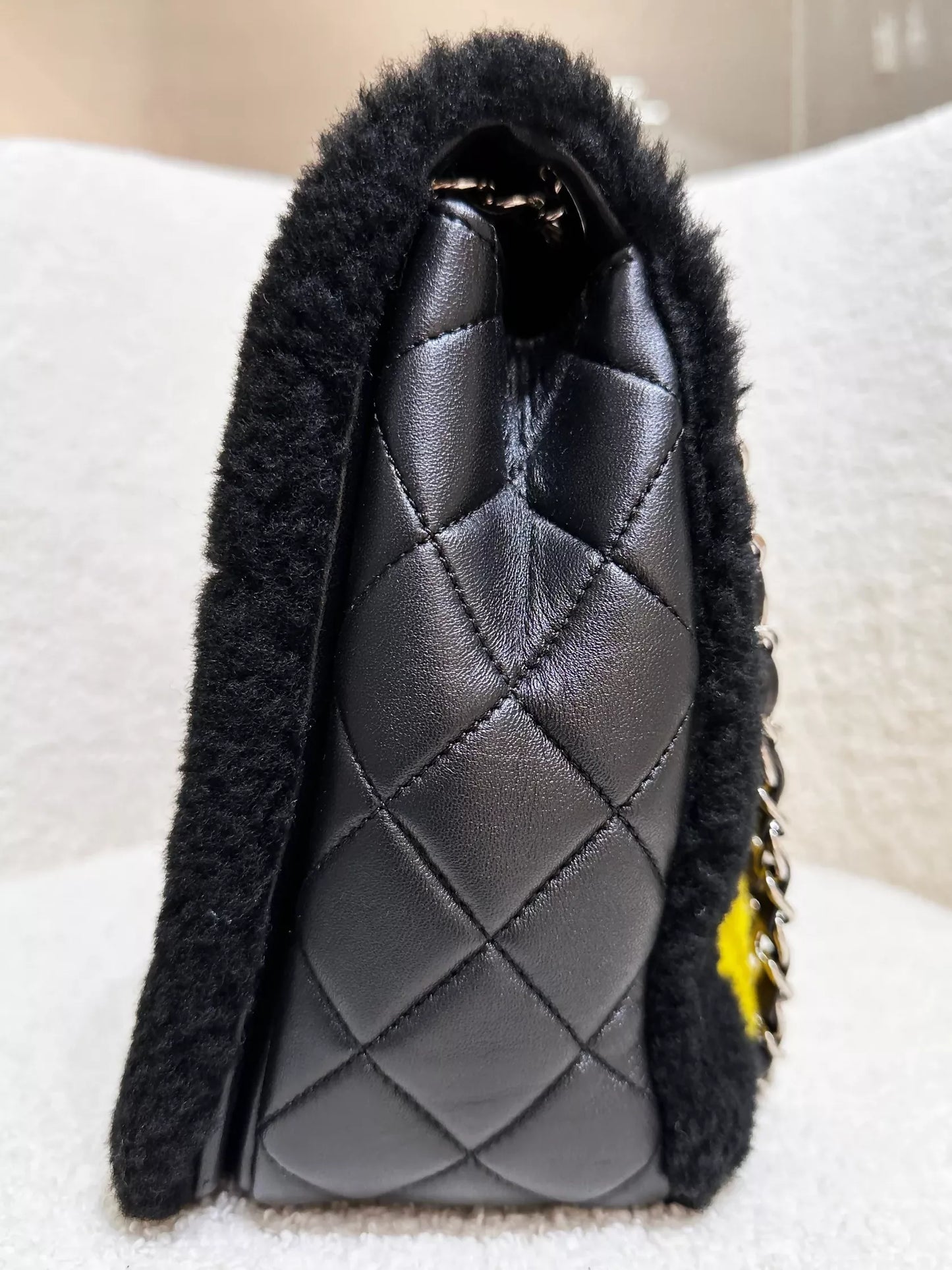 Chanel 2018 Jumbo Classic Flap “Pop Art No.5” Bag, Shearling and Lambskin with Silver Hardware