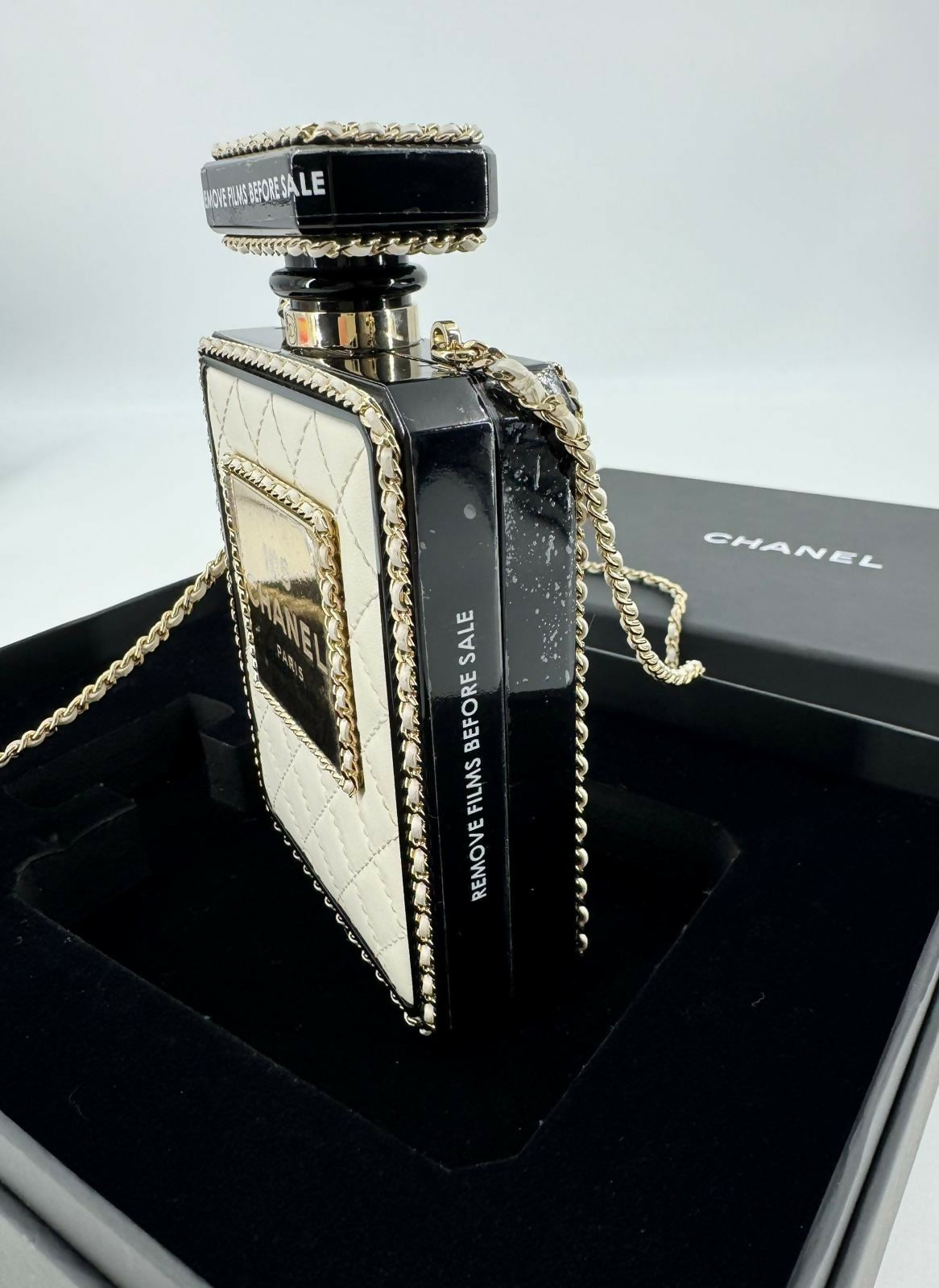 Chanel 22S Plexiglass Black Quilted Leather and White Perspex Perfume Bottle Minaudière Mini Flap Bag