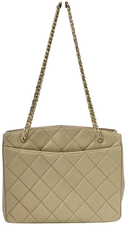 Chanel Vintage 24K CC Beige Lambskin Classic Timeless Tote Bag