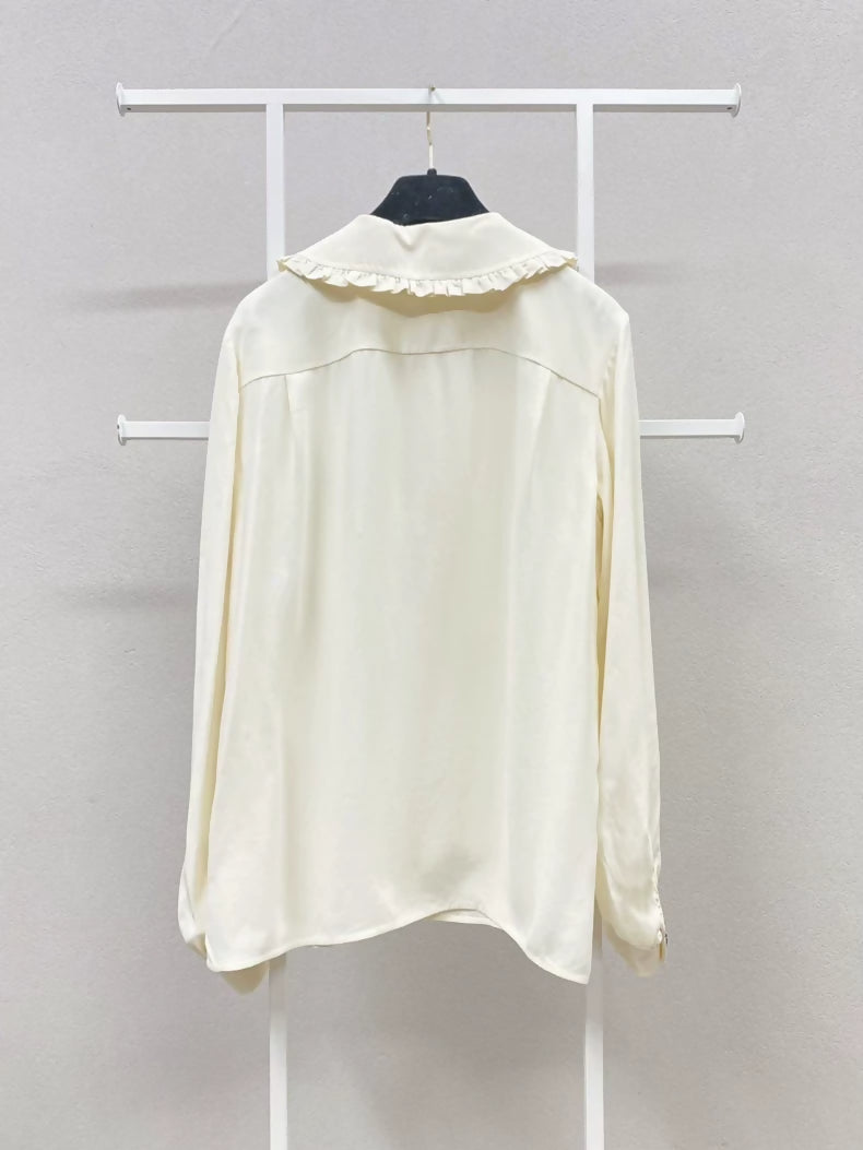 Chanel 18B off-white Peter Pan collar ruffled blouse
