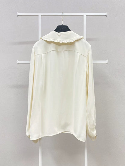 Chanel 18B off-white Peter Pan collar ruffled blouse