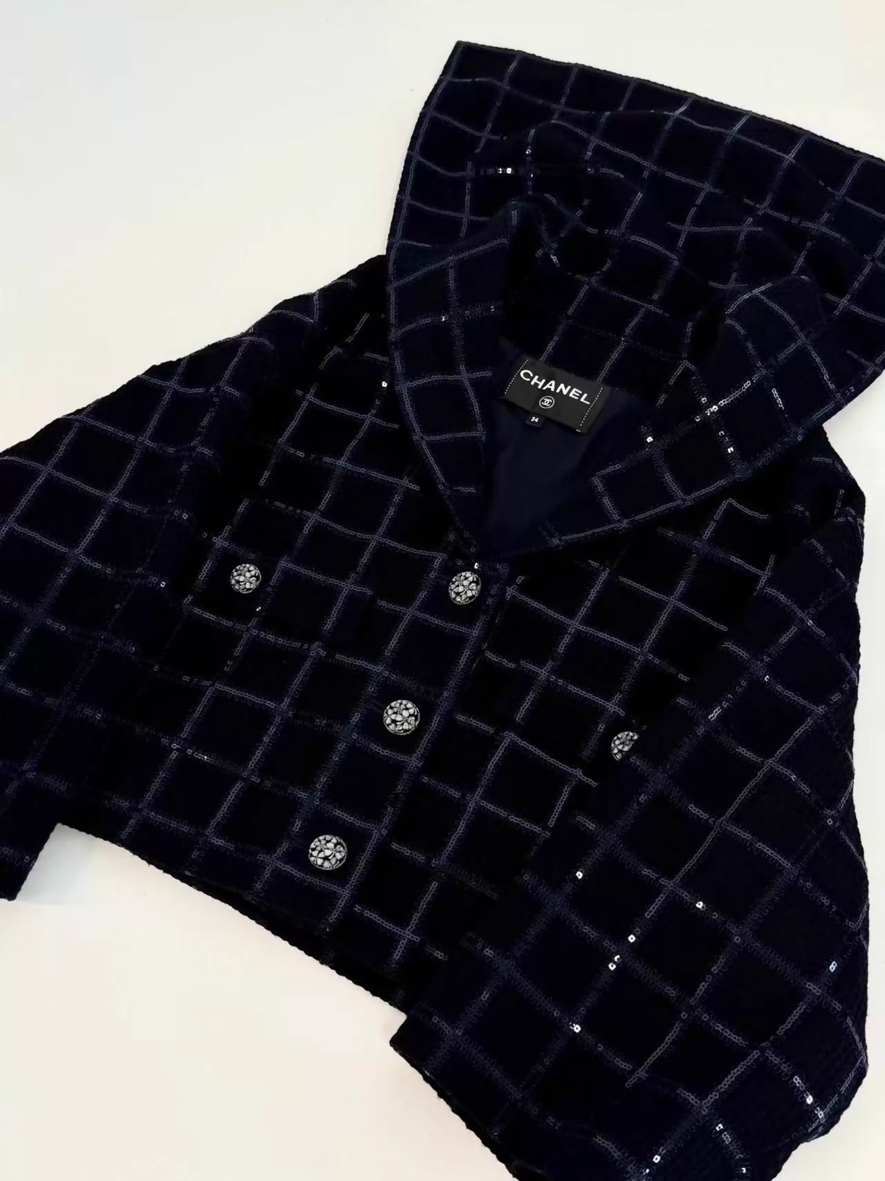 Chanel 24S Sequined Dark Blue tweed Jacket