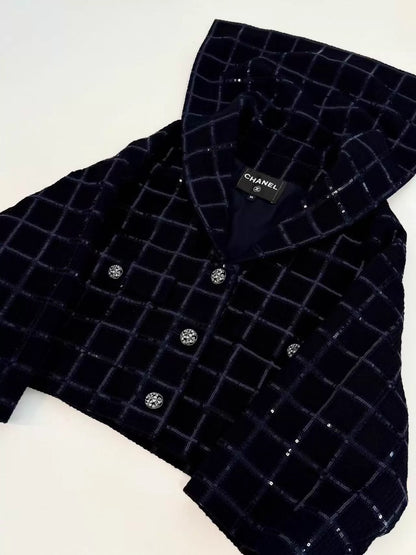 Chanel 24S Sequined Dark Blue tweed Jacket
