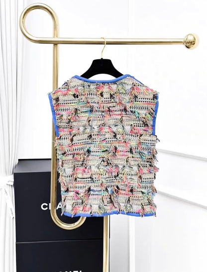 Chanel colorfull fringed tweed vest