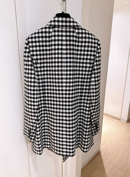 Balenciaga black and white grid hourglass coat