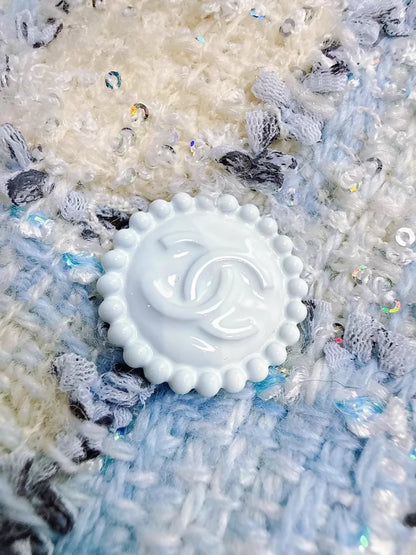 Chanel 22B blue and white sequined check tweed jacket