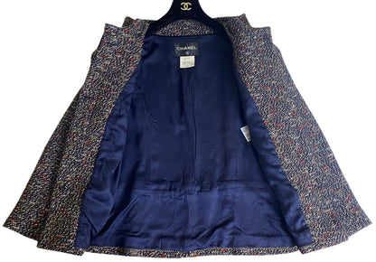 CHANEL 12A BOMBAY BLACK BROWN RED BEIGE NAVY TWEED JACKET FR 36