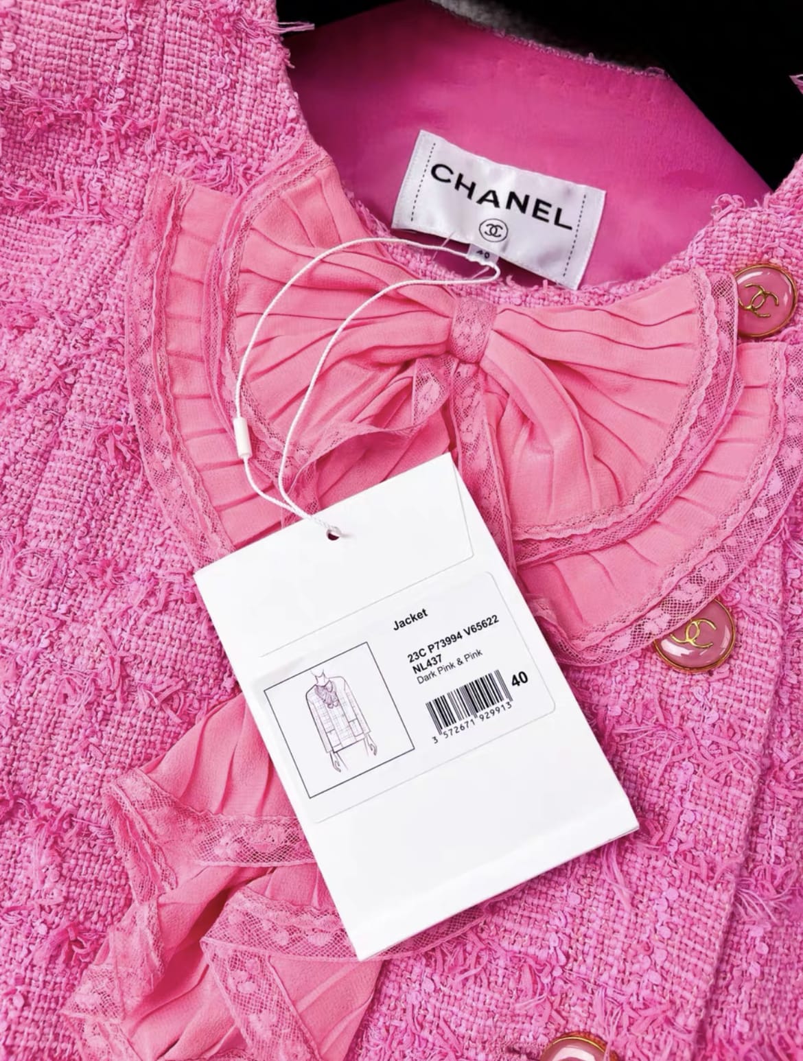 Chanel 23C pink tweed bow jacket