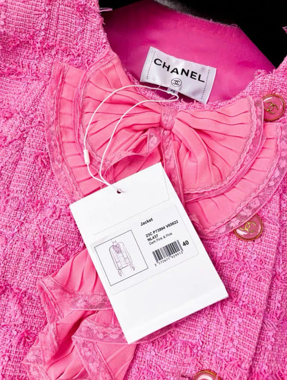 Chanel 23C pink tweed bow jacket