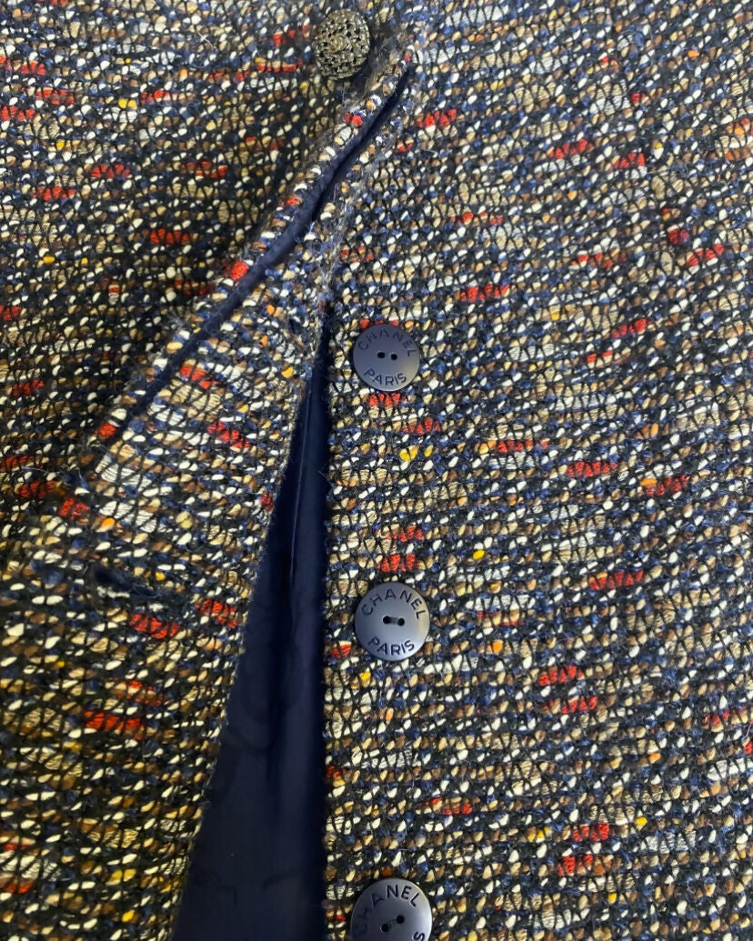 CHANEL 12A BOMBAY BLACK BROWN RED BEIGE NAVY TWEED JACKET FR 36