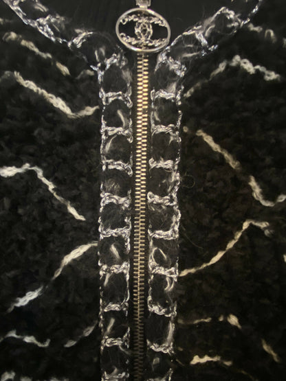 CHANEL 19B Black Alpaca CC Zipper Bomber Jacket Coat FR 36