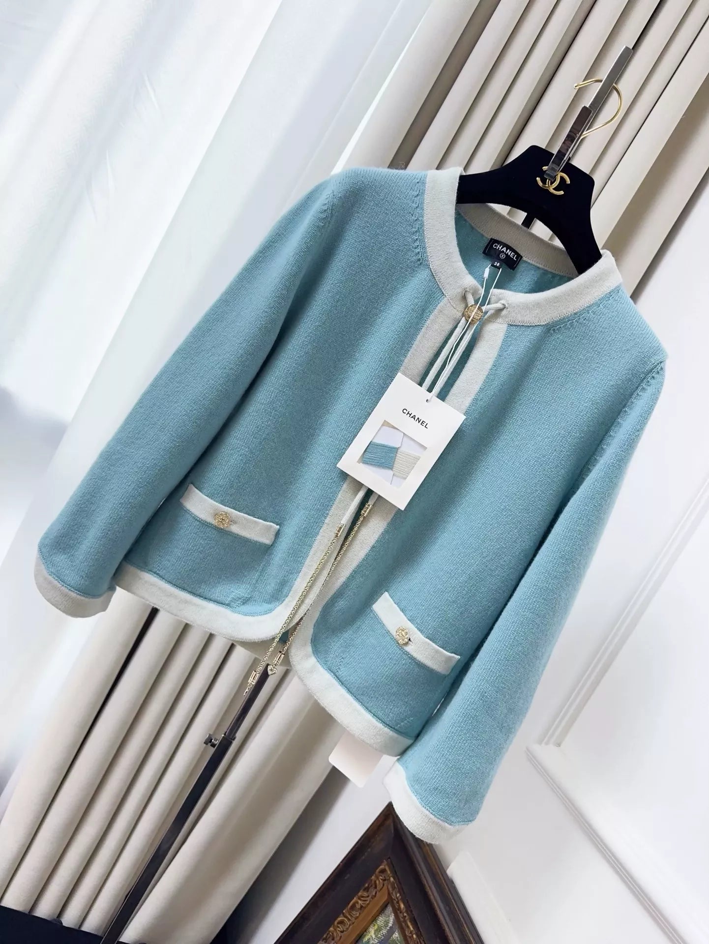 Chanel 25A Baby Blue Cardigan